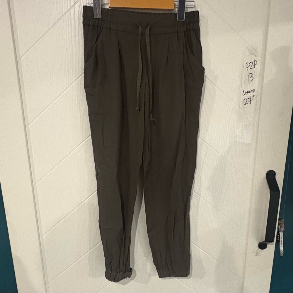 Talula Aritzia Olive Green 100% Rayon‎ Los Feliz Drawstring Jogger Pants Size 6